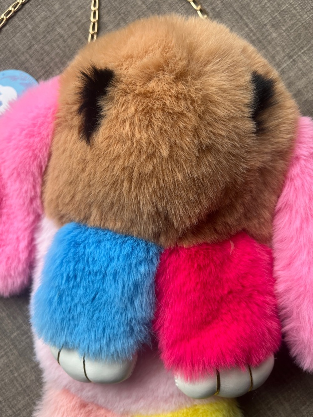 Fuzzy Multicolored Rabbit Plush Purse Kawaii Anime Cosplay Con NWT - Picture 2 of 8